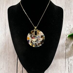 LOFT Gold Tone Confetti Crystal Disc Necklace 32”